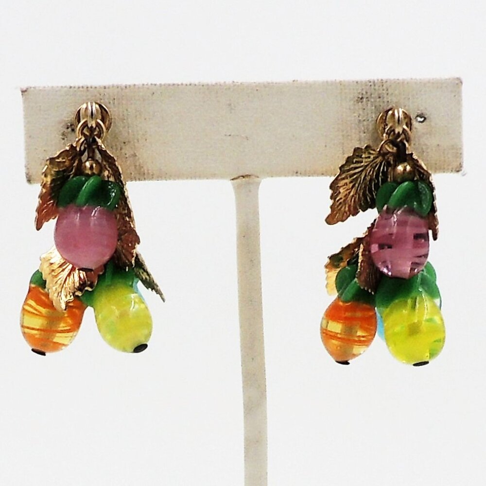 Vintage 1960s Napier Art Glass Fruit Drops Clip Earrings - Picture 5 of 7